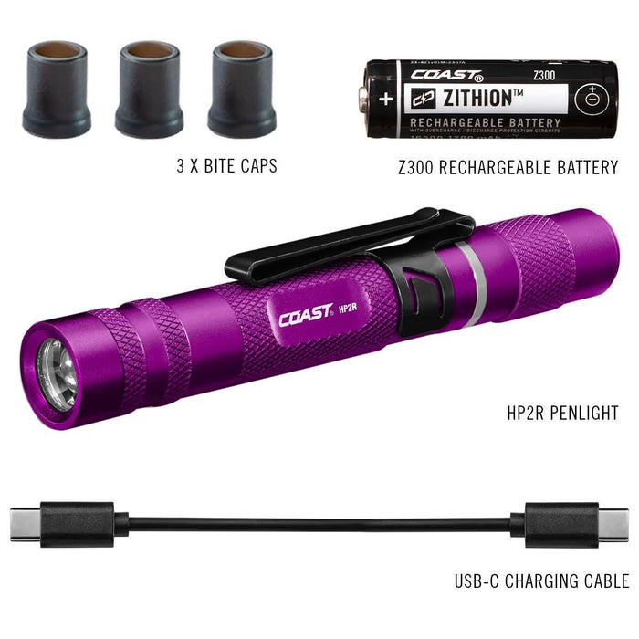 Coast Products 280 Lumen Rechargeable Penlight with Twist Focus - Purple