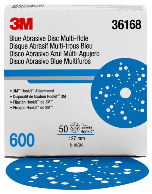 3M™ 36168 321U Series Multi-Hole Abrasive Disc, 5 in Dia, 600 Grit, Hook and Loop, Blue