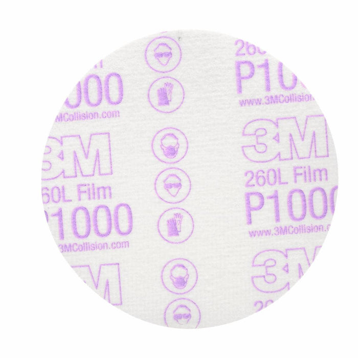 3M™ 00953 260L Series Abrasive Disc, 5 in Dia, P1000 Grit, Hook and Loop, White