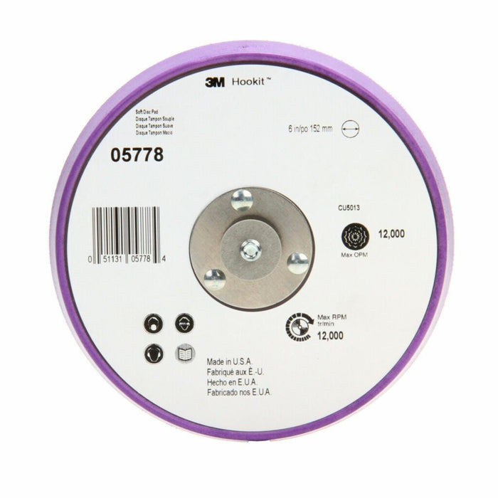 3M™ 05778 15 deg Disc Pad, 6 in Dia, 5/16 in - 24 TPI Arbor, Hook and Loop Attachment