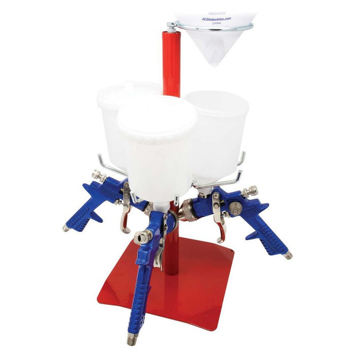 AES Industries Industries 164 Triple Spray Gun and Paint Strainer Stand, 18 in H, Steel, For Gravity