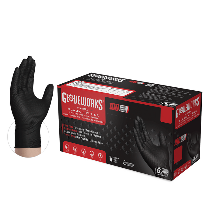 Ammex Corporation / Disposable Gloves Gloveworks Heavy Duty Black Nitrile Gloves Large