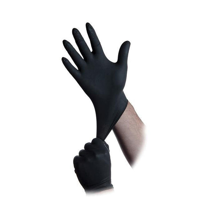 Atlantic Safety Products Black Lightning Bl-Xxl Gloves, 2Xl, Beaded Cuff, Nitrile Glove, Black Glove