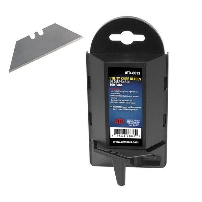 ATD TOOL INC. 100Pk Utility Knife Blades in Dispenser