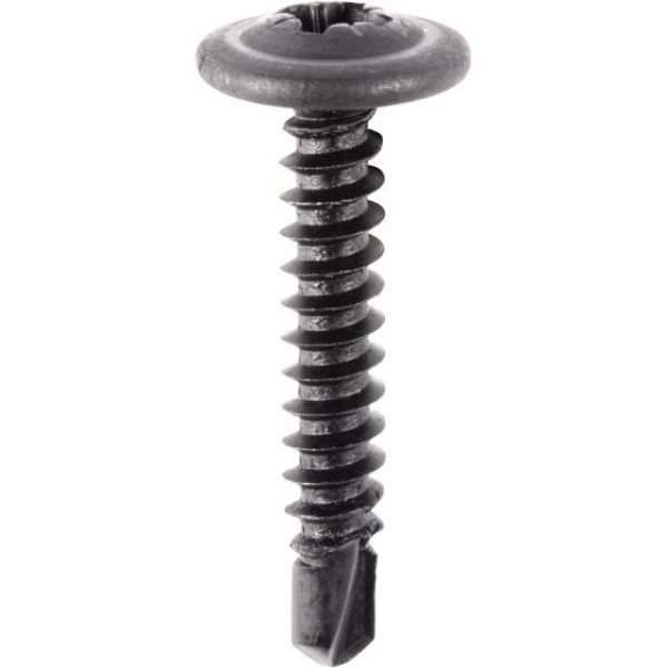 Auveco 19006 Pozidriv Round Washer #2 Drill Point Tapping Screw, M4.2-1.41 x 25 mm L, Black Phosphat