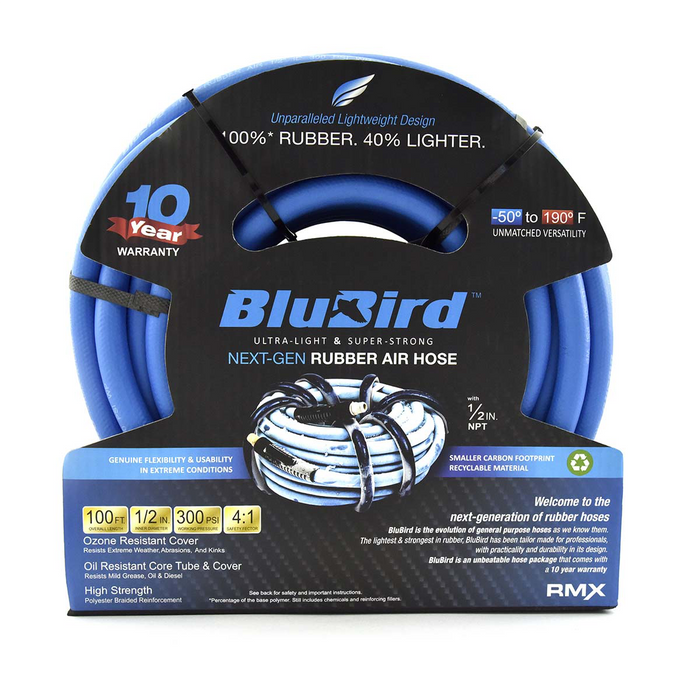 Blue Bird Air Hoses BluBird Rubber Air Hose Assembly 1/2" x 100'