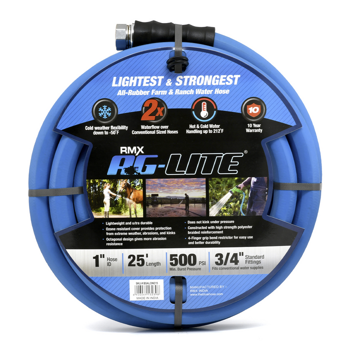 Blue Bird Air Hoses BSALONE25 1" x 25' Hot/Cold Water Rubber Garden Hose