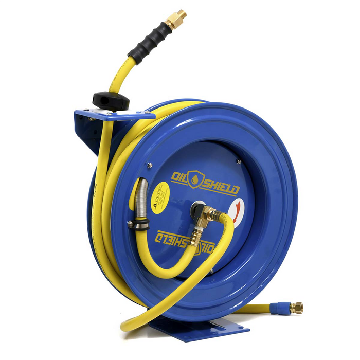Blue Bird Air Hoses OilShield Rubber Air Hose Reel Heavy Duty Single Arm Assembly 1/2" x 50'