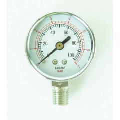 Binks 83-2727 Air Pressure Gauge, 100 psi, 1/4 in MNPT, 2-3/16 in Dia, Use With: MX Medium Pressure Pumps