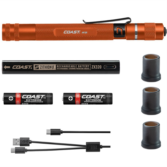 Coast Products 500 Lumen Rechargeable Penlight with Twist Focus - Color Orange