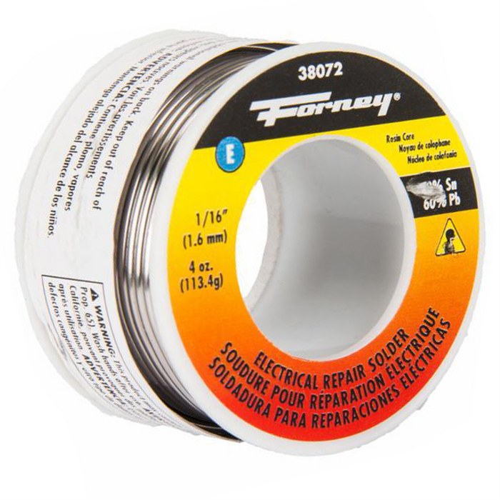Forney Welding and Metal Working Solder, Electrical Repair, Rosin Core, 1/16 in, 4 Ounce