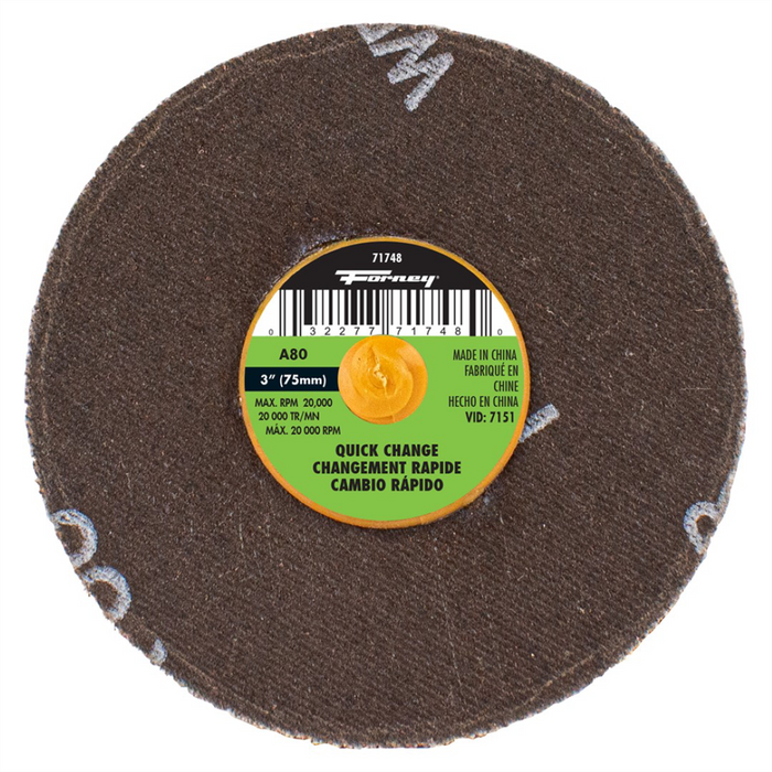 Forney Welding and Metal Working Quick Change Sanding Disc, 3 in, 80 Grit