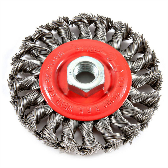 Forney Welding and Metal Working Wire Wheel, Knotted, 4 in x .020 in x 5/8 in-11 Arbor