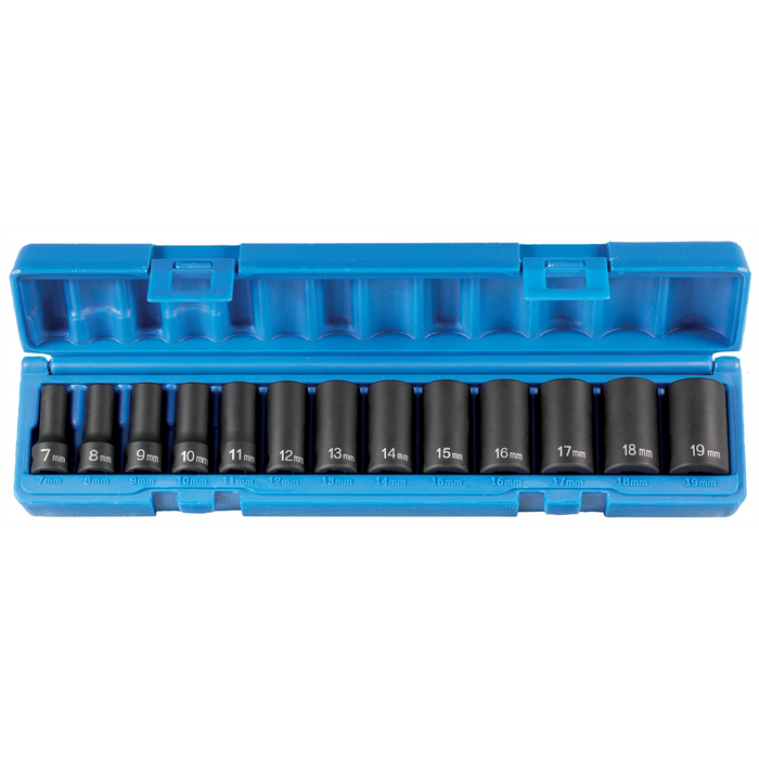 Grey Pneumatic Socket Sets 3/8"" Drive 13 Piece Semi-Deep Metric S