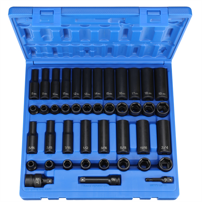 Grey Pneumatic Socket Sets 3/8"" Drive 43 Piece Standard/Deep SAE/