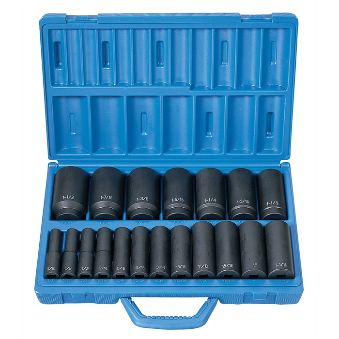 Grey Pneumatic Socket Sets 1/2"" Drive 19 Pc. Deep Length Fraction