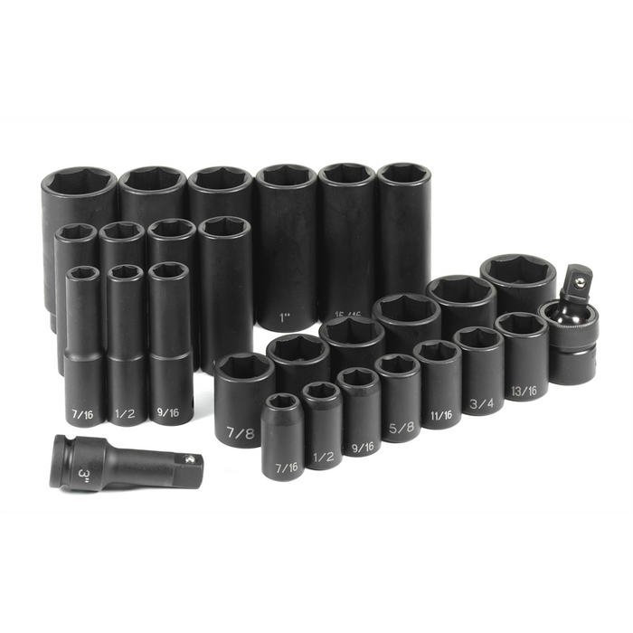 Grey Pneumatic Socket Sets 1/2" Drive 28 Pc. Standard/Deep Set