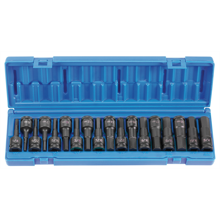 Grey Pneumatic Socket Sets 1/2"" Drive 18 Pc. Combo Hex Driver SAE