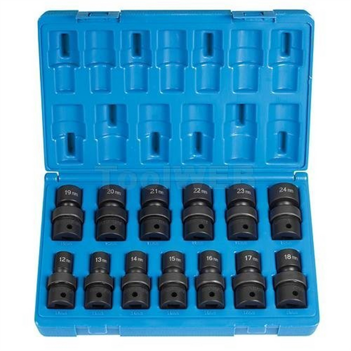 Grey Pneumatic Socket Sets 1/2"" Dr. 13 Pc. Std Length Metric Univ