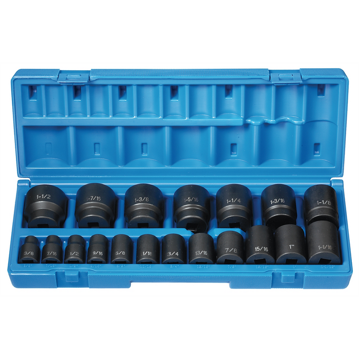 Grey Pneumatic Socket Sets 1/2"" Dr. 19 Pc. Standard Length Fract.