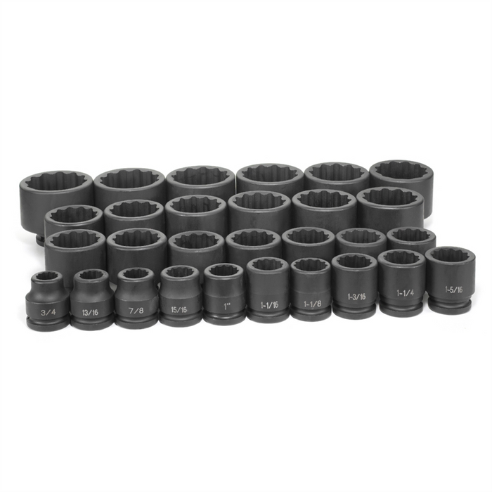 Grey Pneumatic Socket Sets 3/4" Dr. 12 Pt. 29 Piece Fract. Master Set
