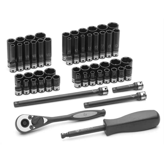 Grey Pneumatic Socket Sets Pc. 1/4" Drive Std and Deep Length 6-Pt Duo-Socket Set