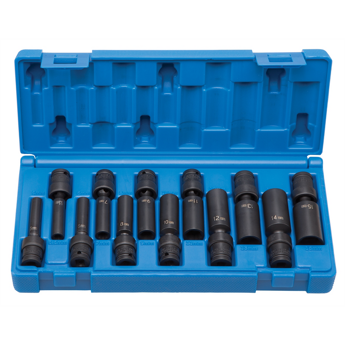 Grey Pneumatic Socket Sets 1/4"" Surface Drive 12 Pc. Deep Univ Me