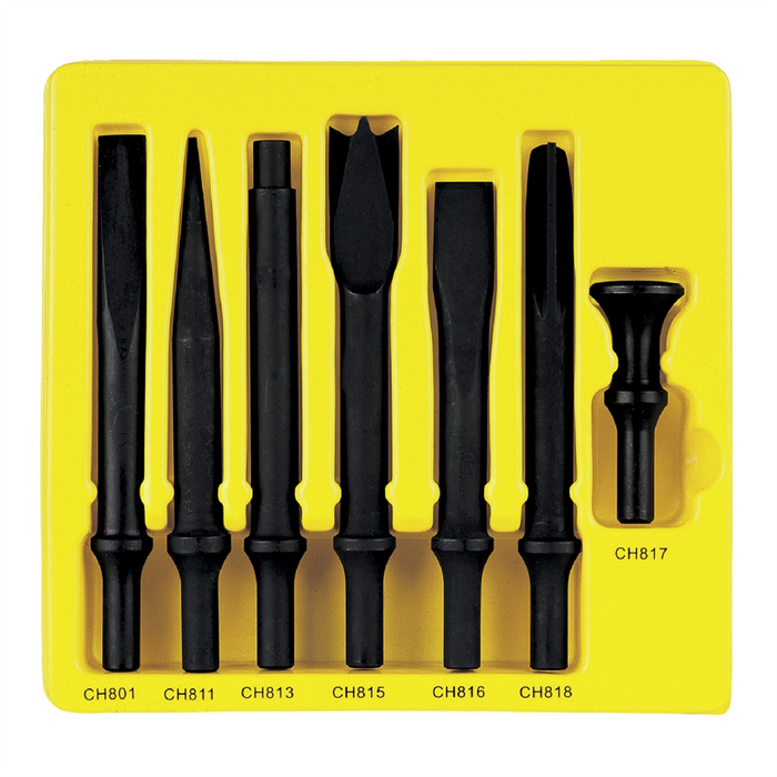 Grey Pneumatic Socket Sets 7-Piece Heavy-Duty Chisel Set with .498 Shank