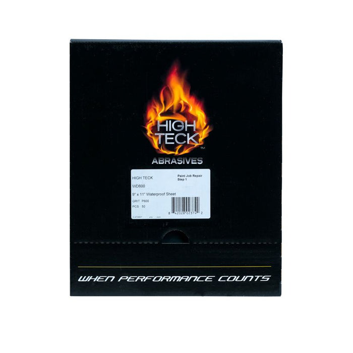High Teck WD600 Premium Waterproof Sheet, 9 in W x 11 in L, 600 Grit, Resin Backing, Wet
