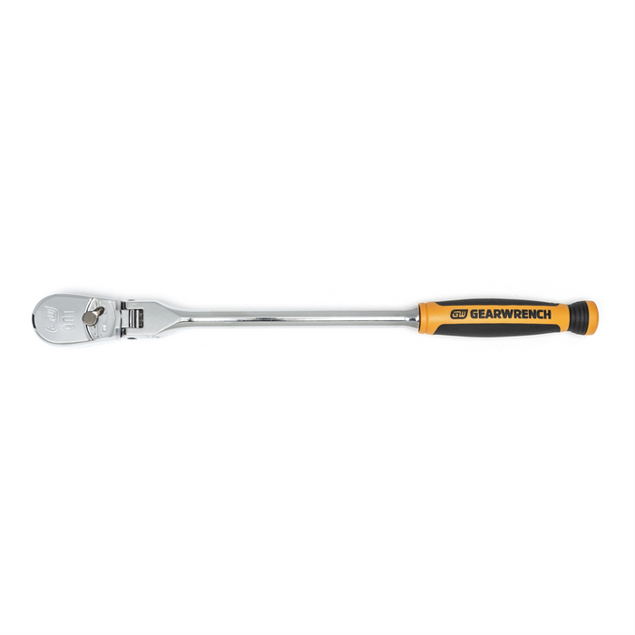 Gearwrench 3/8 Inch Drive 90-Tooth Dual Material Flex Head Teardrop Ratchet 13 Inch