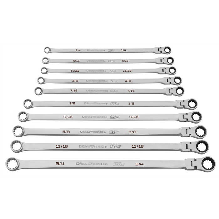 Gearwrench Piece 120XP Universal Spline XL Flex Head GearBox Ratcheting SAE Wrench Set