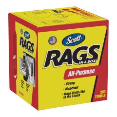 Scott® 75260 Disposable Rag In A Box™, 9 x 12 in, 200, Double Re-Creped, White, 1 Plys