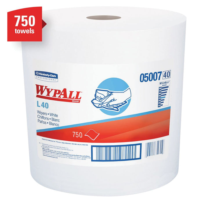 Kimberly-Clark WypAll 05007 L40 Series Jumbo Roll Towel, 13.4 x 12.4 in, 750, Double Re-Creped, Whit