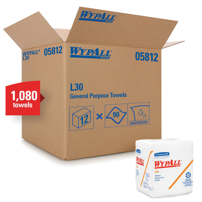 WypAll L30 1/4 Fold Towel 05812 12 x 12-1/2 in 90-Count White Double Re-Creped