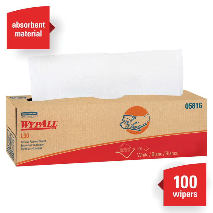Kimberly-Clark WypAll 05816 L30 Series Pop-Up Box Towel, 9.8 x 16.4 in, 120, Double Re-Creped, White — view 4