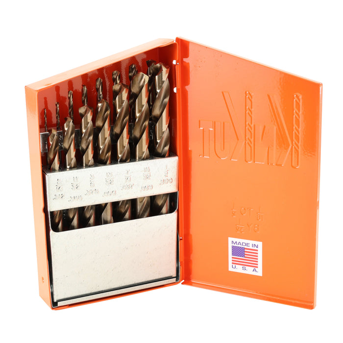 Knkut Drill Bits KnKut 15 Piece HD Hex Shank M35 Cobalt Jobber Length Drill Bit Set 1/16"-1/2&q