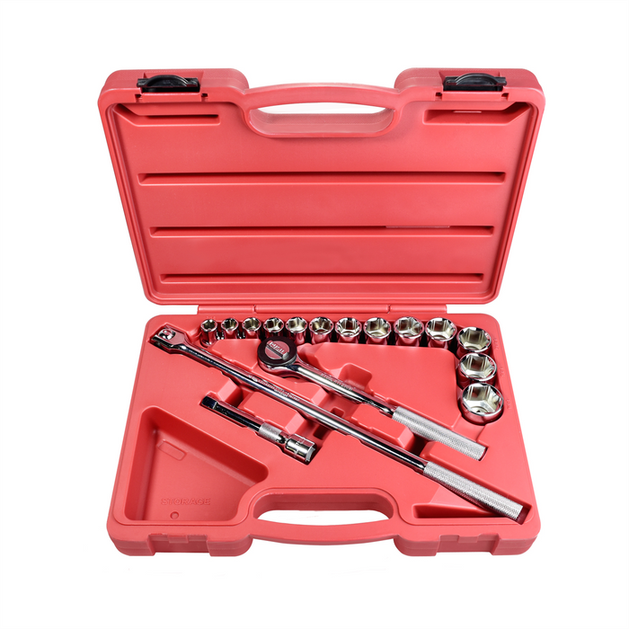 K Tool International Socket Set 16 Piece SAE 1/2" Dr 6 pt Shallow