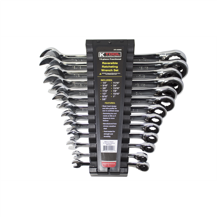 K Tool International Wrench Set 13 Piece SAE Ratcheting Reversible