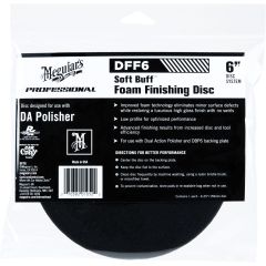 Meguiar's® Soft Buff™ DFF6 Dual Action Finishing Disc, 6 in Dia, Hook and Loop Attachment, Foam Pad, Black