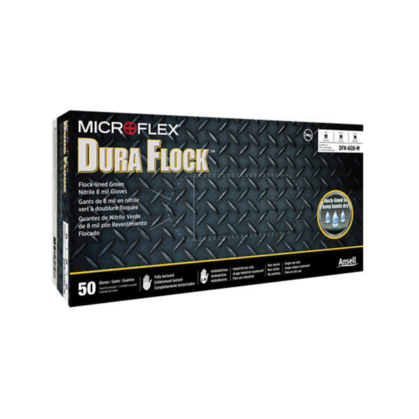 Microflex Dura Flock DFK608-M Medium Green Nitrile Disposable Glove