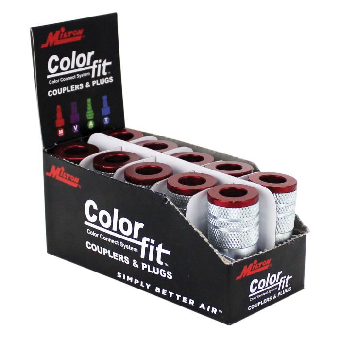 Milton Industries, Inc. Milton ColorFit 716MC Coupler, 1/4 in, MNPT, Steel, Red — view 3