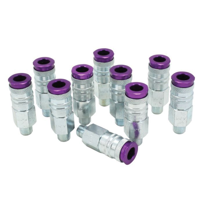 Milton Industries, Inc. Milton ColorFit 765VC V-Style Coupler, 1/4 in, MNPT, Steel, Purple — view 2