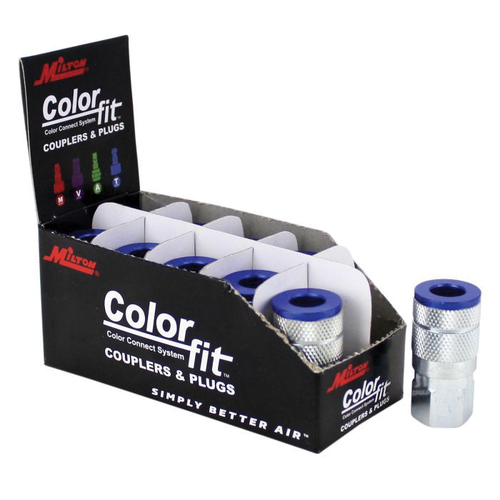 Milton Industries, Inc. Milton ColorFit 785TC T-Style Coupler, 1/4 in, FNPT, Steel, Blue