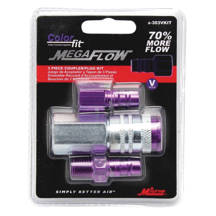Milton Industries, Inc. Milton S-303VKIT V-Style Coupler and Plug Kit, 1/4 in, MNPT x FNPT, 300 psi,