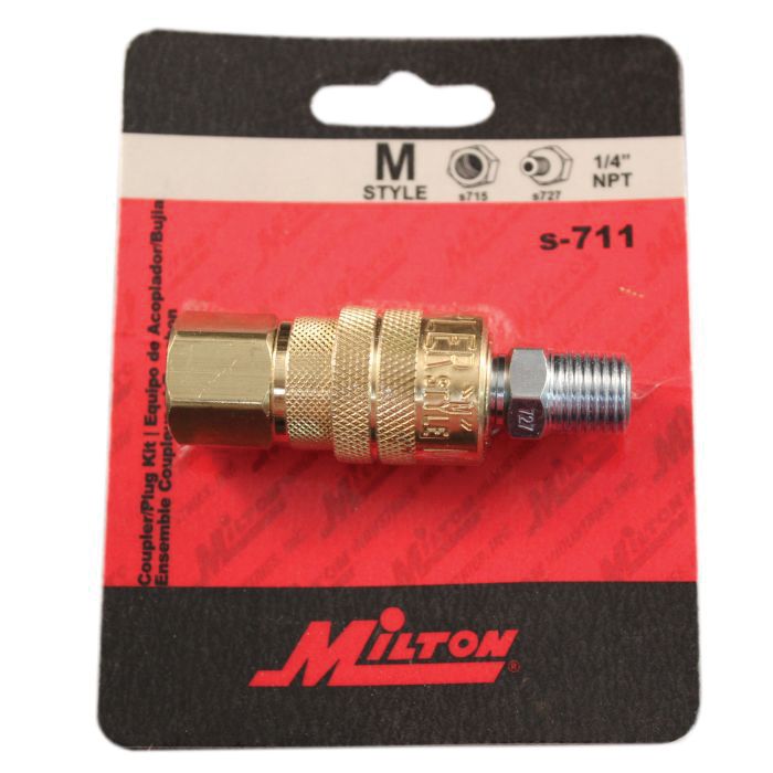 Milton Industries, Inc. Milton S-711 M-Style Coupler and Plug, 1/4 in, FNPT/ MNPT, Steel