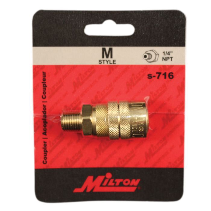 Milton Industries, Inc. Milton Kwik-Change S-716 M-Style Coupler, 1/4 in, MNPT, Brass