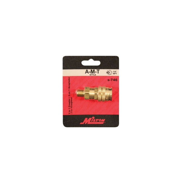 Milton S-746 AMT-Style 3-Way Coupler, 1/4 in, MNPT, Brass — view 2