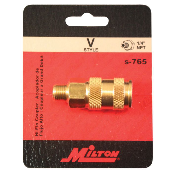 Milton Industries, Inc. Milton Highflowpro S-765 V-Style Coupler, 1/4 in, MNPT, Brass — view 2