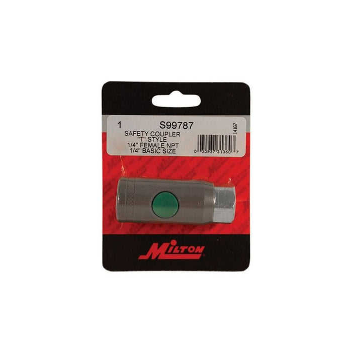 Milton Industries, Inc. Milton S-99787 T-Style Safety Coupler, 1/4 in, FNPT, 300 psi, Steel/Plastic