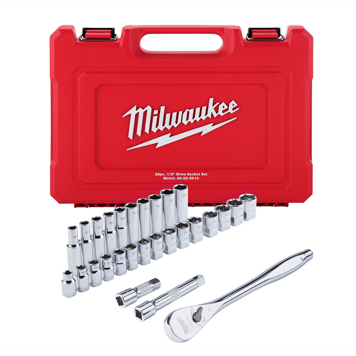 Milwaukee Tools Milwaukee 48-22-9510 Ratchet And Socket Set With Four Flat Sides, 1/2 In Drive